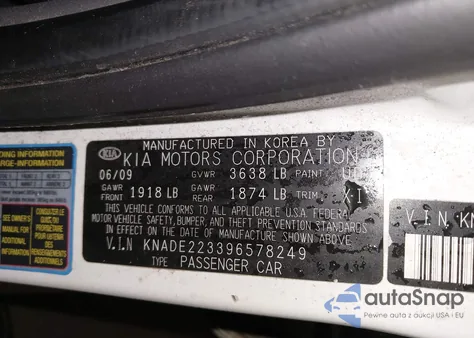 2009 Kia Rio z USA, uszkodzony, nr VIN KNADE223396578249